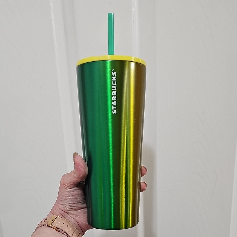 Starbucks Metallic Green and Gold Tumbler